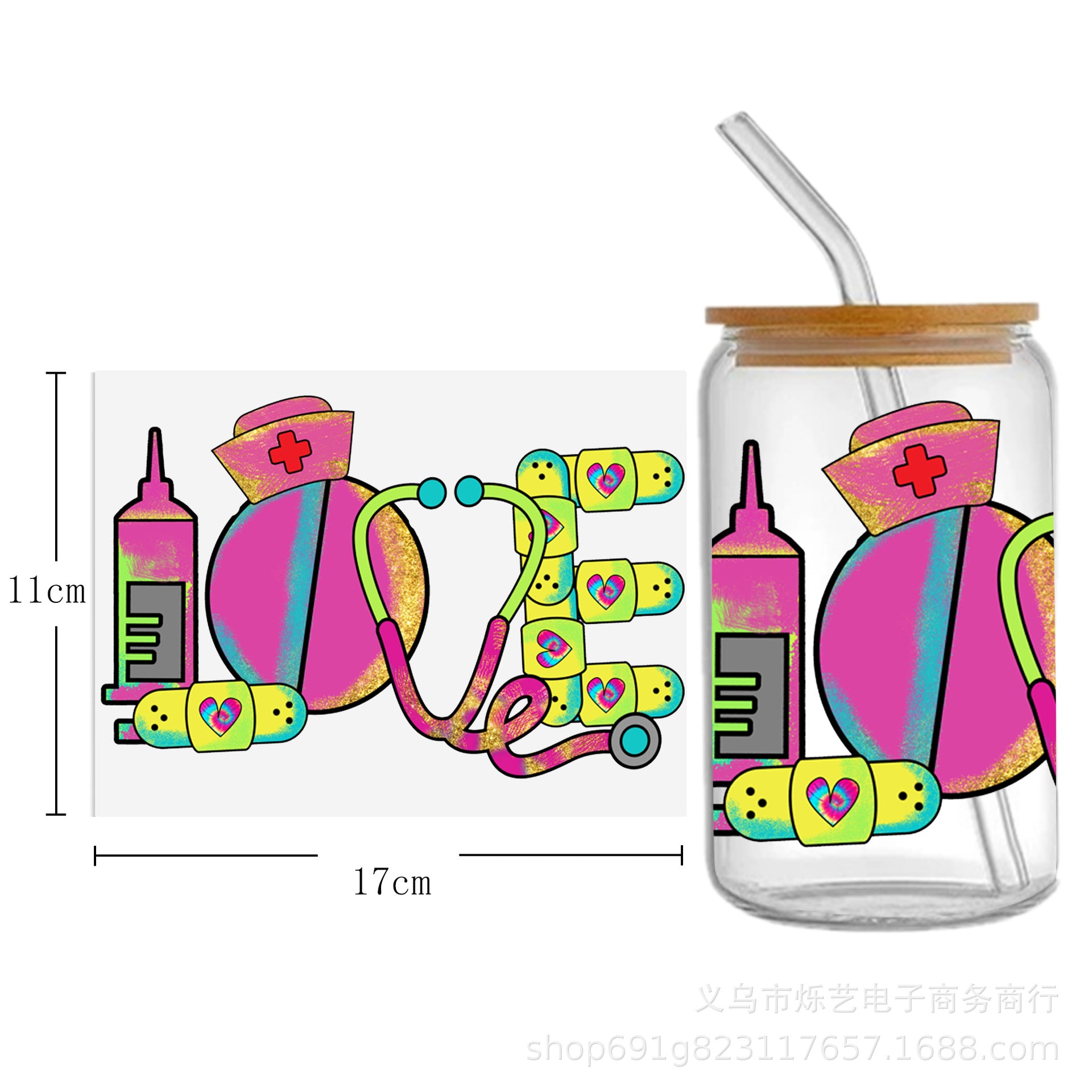 Wholesale Medical Nurse Doctor Health Series UV DTF Transfer Crystal Label Cup Sticker
